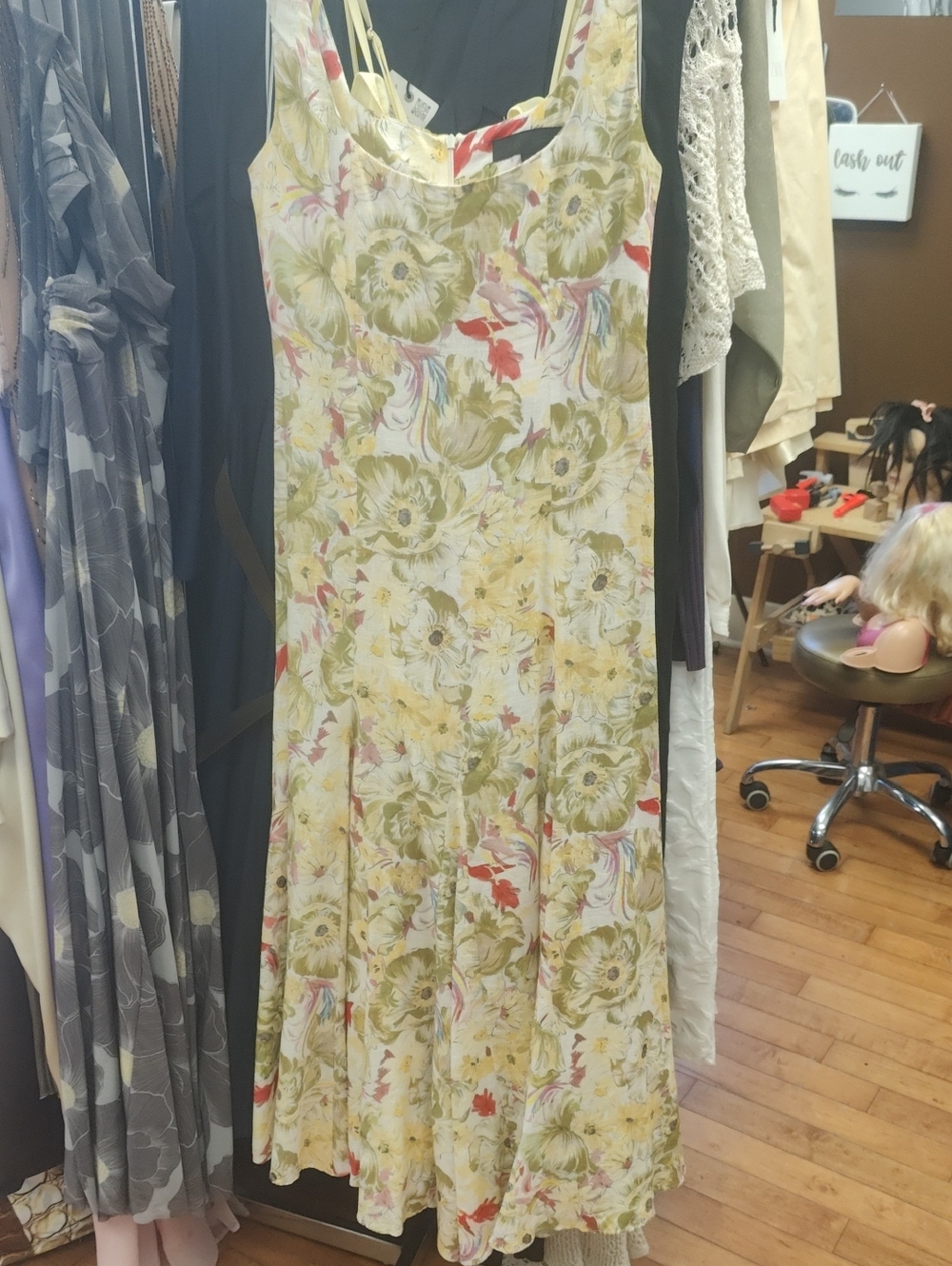 Zara Floral Maxi Dress in Yellow, Green and Red Accents
